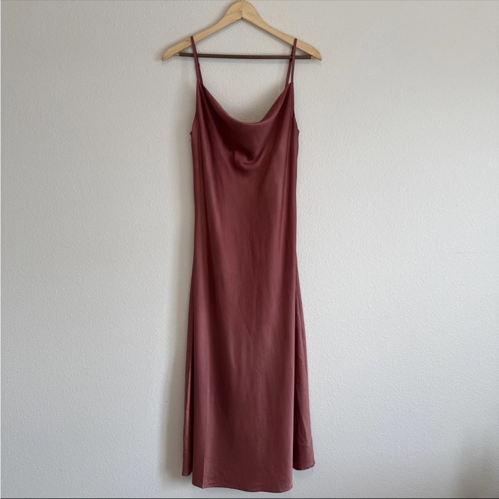 Dress Forum Midi Satin Slip Dress Cowl Neck Dusty Rose Color Size Small
